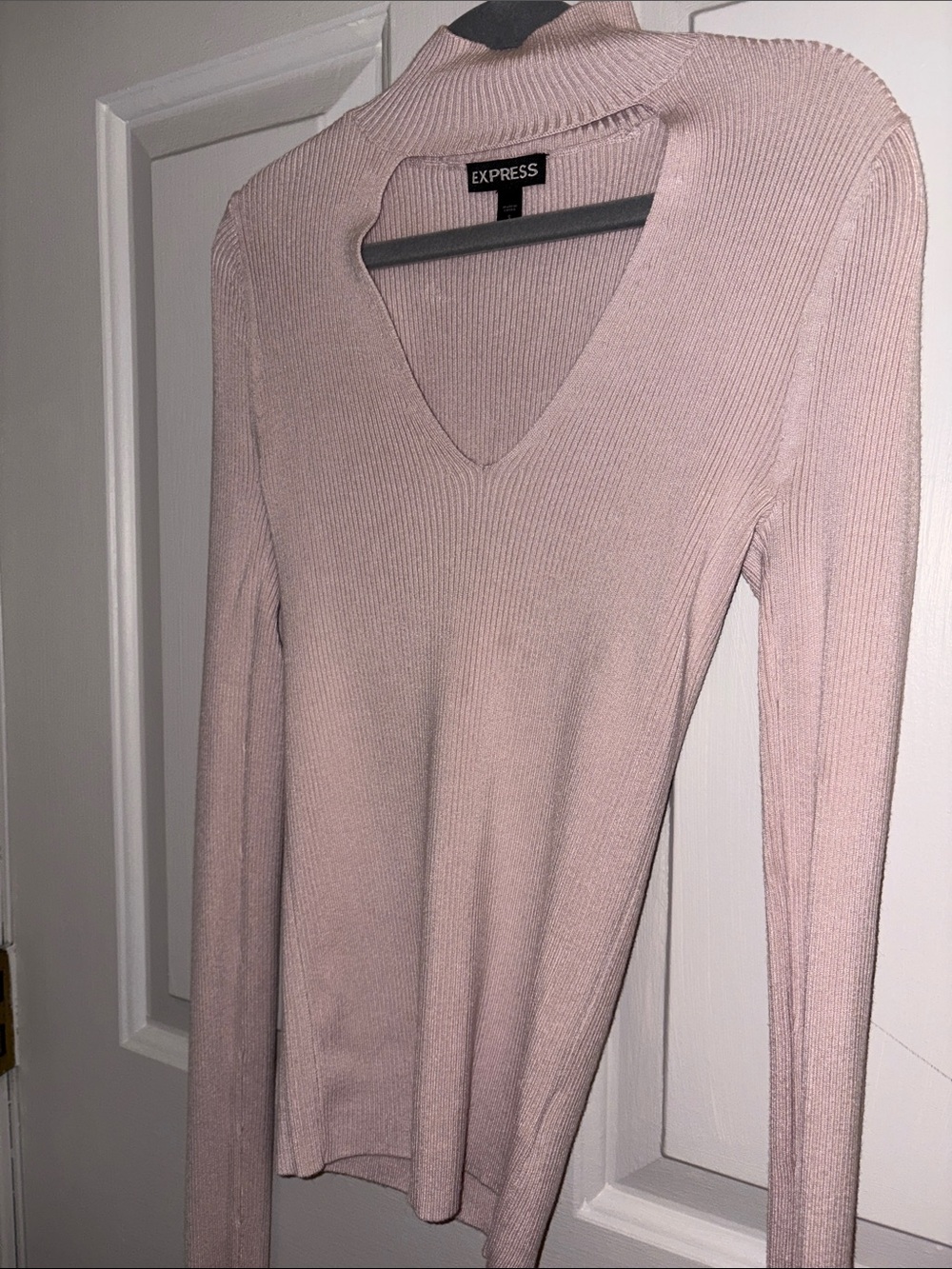 Express Women's Blush Ribbed V-Neck Sweater